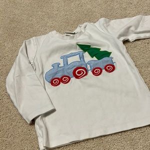 Boys long sleeve appliqué Christmas tree train shirt